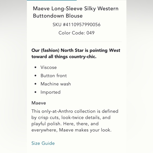 🎉SUPER RARE🎉Anthropologie NWT  Long-Sleeve Silky
Western Buttondown Blouse M. - Picture 6 of 11